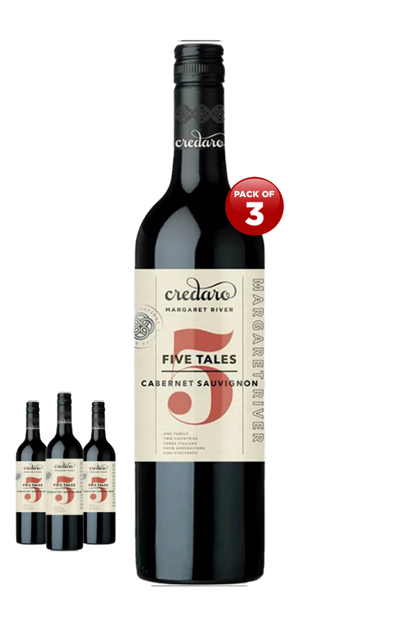 Credaro Five Tales Cabernet Sauvignon 2023 Australian Cabernet Sauvignon red wine pack of 3 x 750ml glass bottles