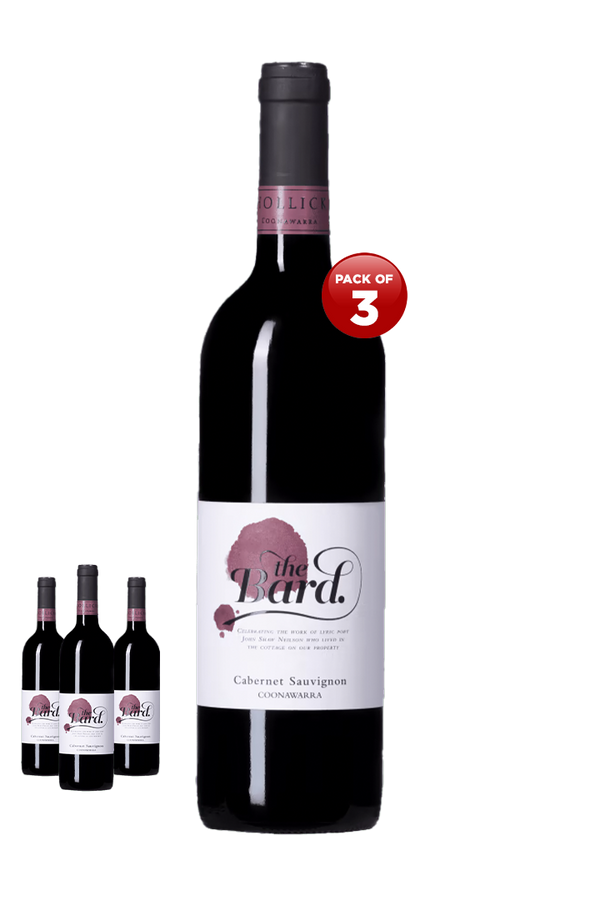 Hollick The Bard Cabernet Sauvignon 2019 Australian Cabernet Sauvignon red wine pack of 3 x 750ml glass bottles