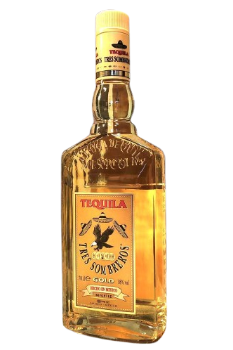 Tres Sombreros gold Mexican tequila 1 litre bottle