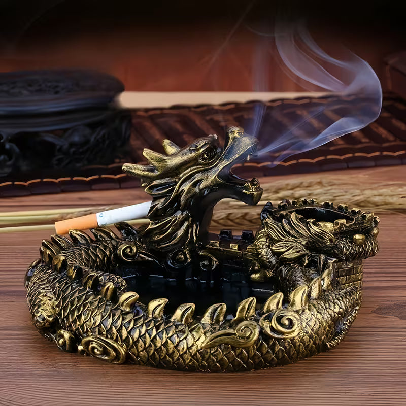 Auspicious Dragon Great Wall Ashtray, Retro Decorative Design, Portable & Durable Ashtray