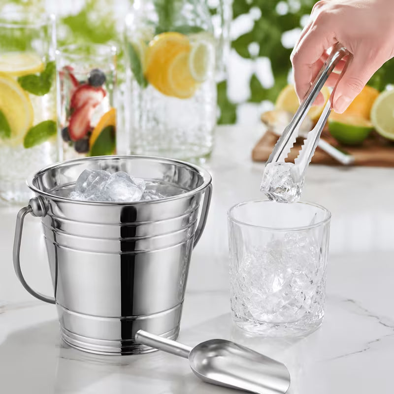 Stainless Steel Ice Bucket Set with Ice Scoop & Tongs, 3pcs Set