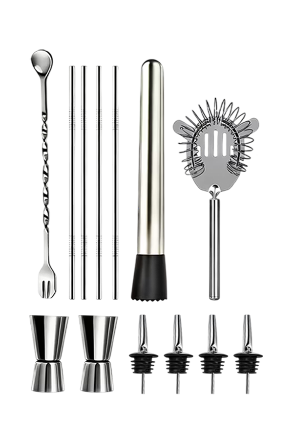 Stainless Steel Cocktail Stirrer Set with Measuring Cup & Pourer, Complete Bartender Kit for Home Bars & Restaurants