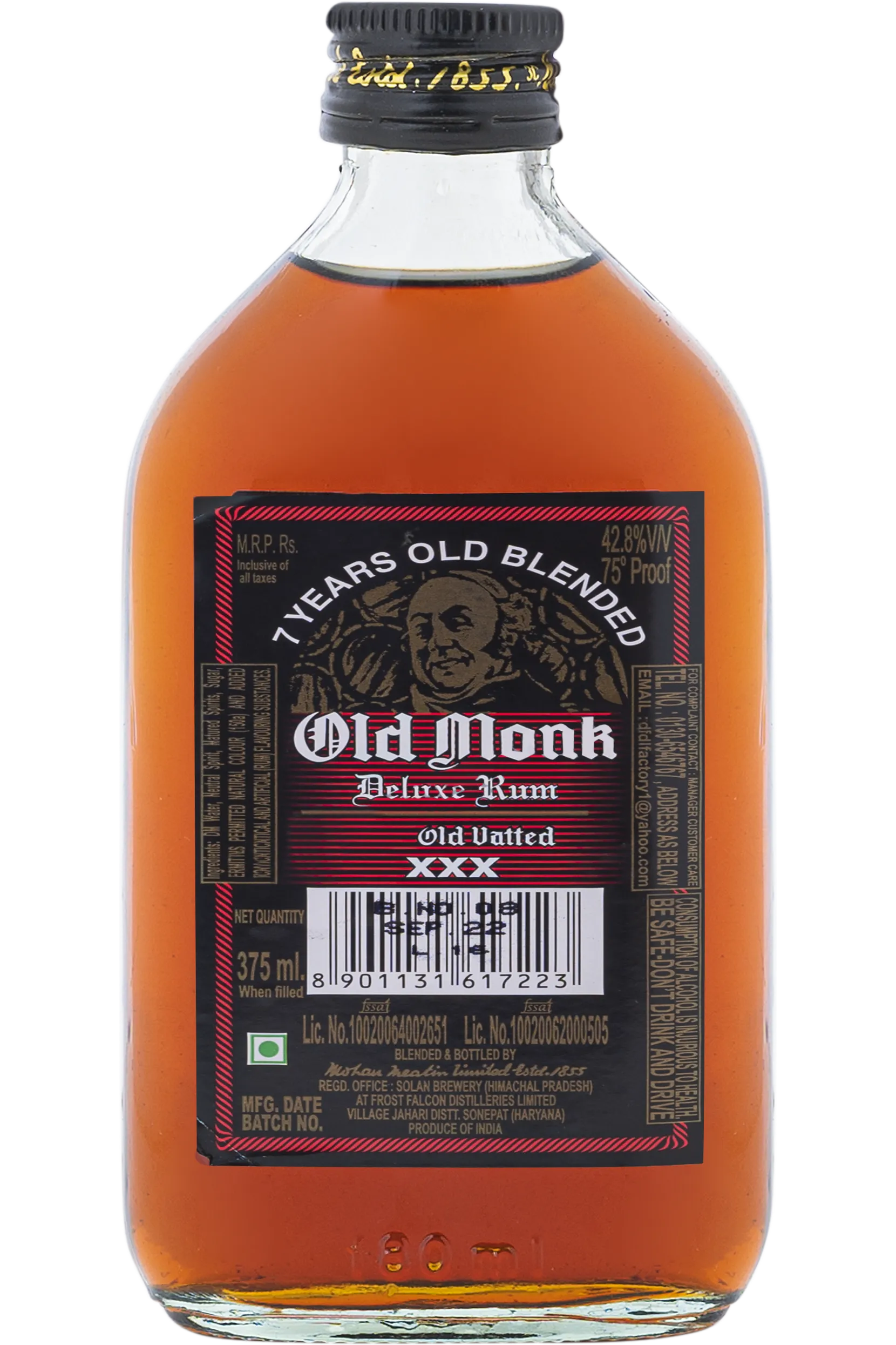 Old Monk Rum Flat Bottle 37.5CL