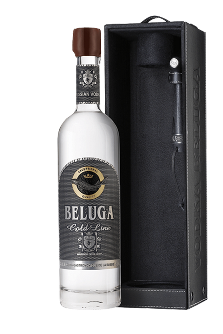 Beluga Gold Line Siberian luxury vodka 1 litre bottle in leather case