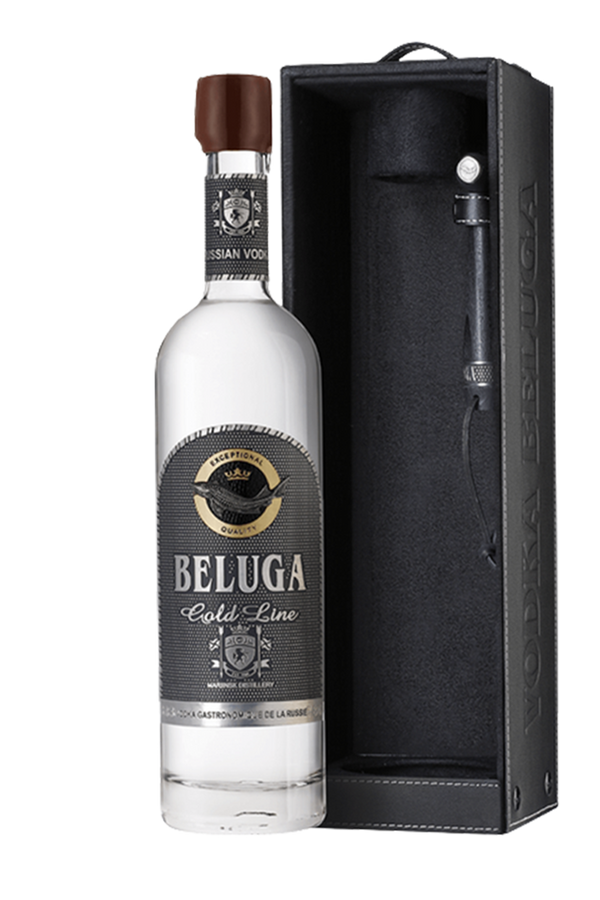 Beluga Gold Line Siberian luxury vodka 1 litre bottle in leather case