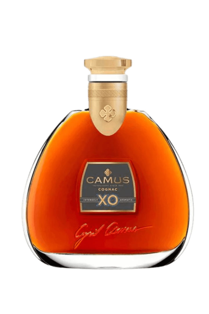 Camus Intensity XO French cognac 700ml bottle beside its gift box