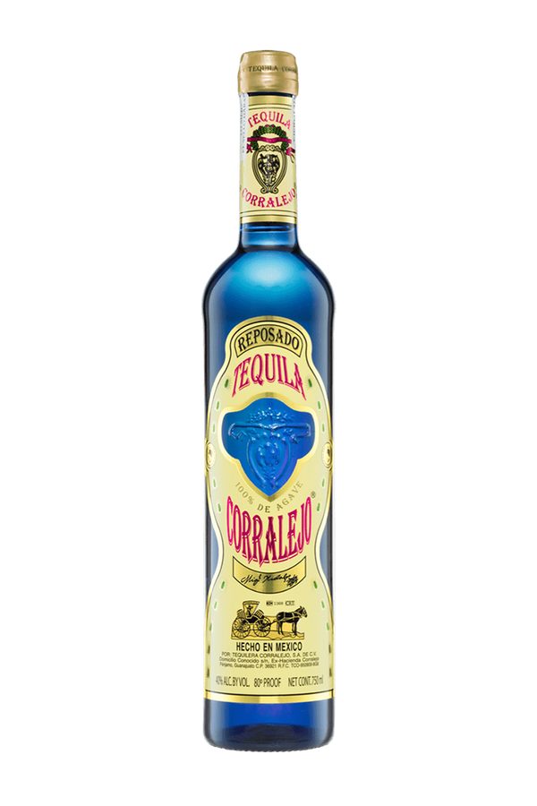 Corralejo Reposado Mexican tequila 750ml tall blue glass bottle