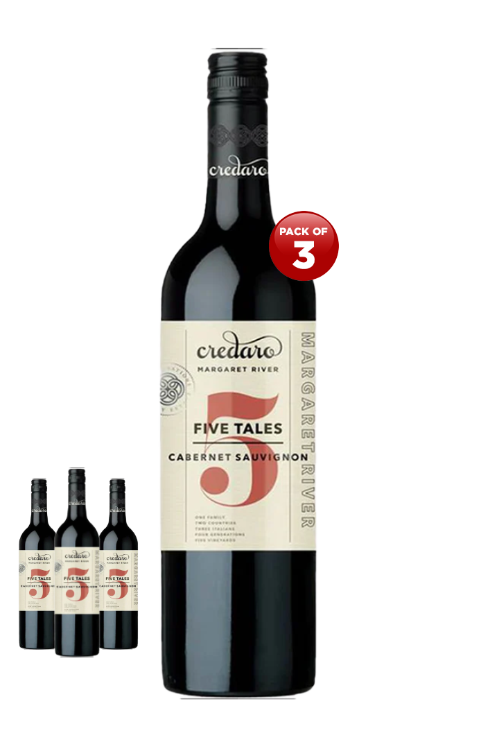 Credaro Five Tales Cabernet Sauvignon 2023 Australian Cabernet Sauvignon red wine pack of 3 x 750ml glass bottles