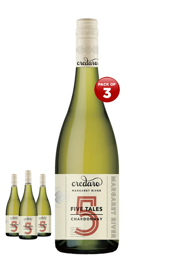 Credaro Five Tales Chardonnay 2022 Australian Chardonnay white wine pack of 3 x 750ml glass bottles