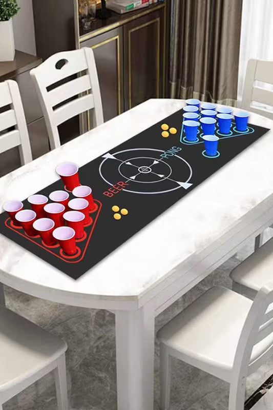 Beer Pong Table Mat With Glasses & Pong
