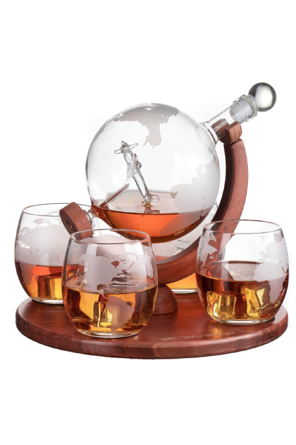 Whisky Globe Decanter With Etched whiskey Glass (3pcs)