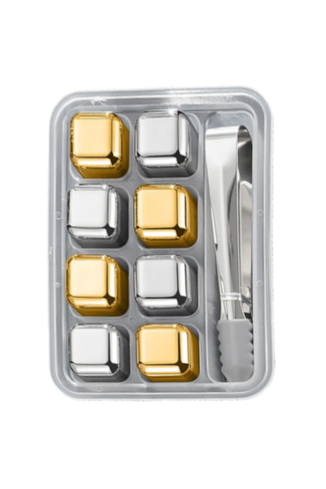 8pcs Golden And Silvery Ice Cubes Set With Silicone Clip