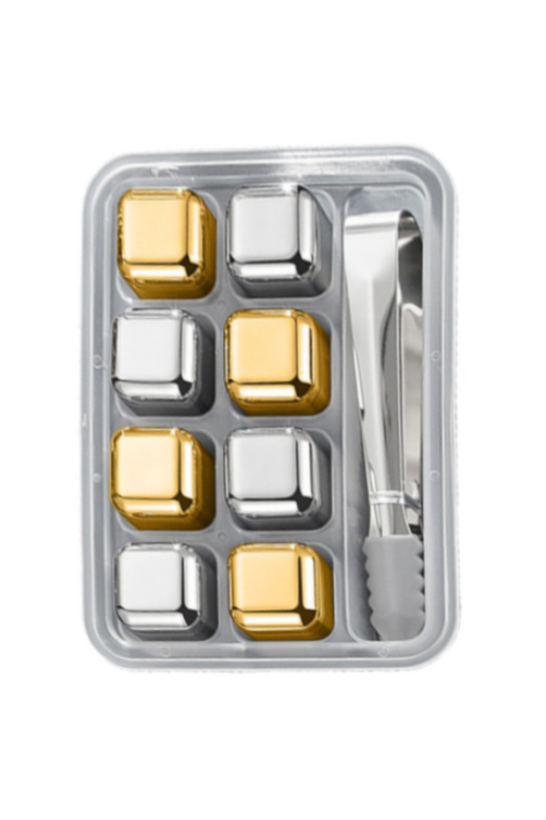 8pcs Golden And Silvery Ice Cubes Set With Silicone Clip