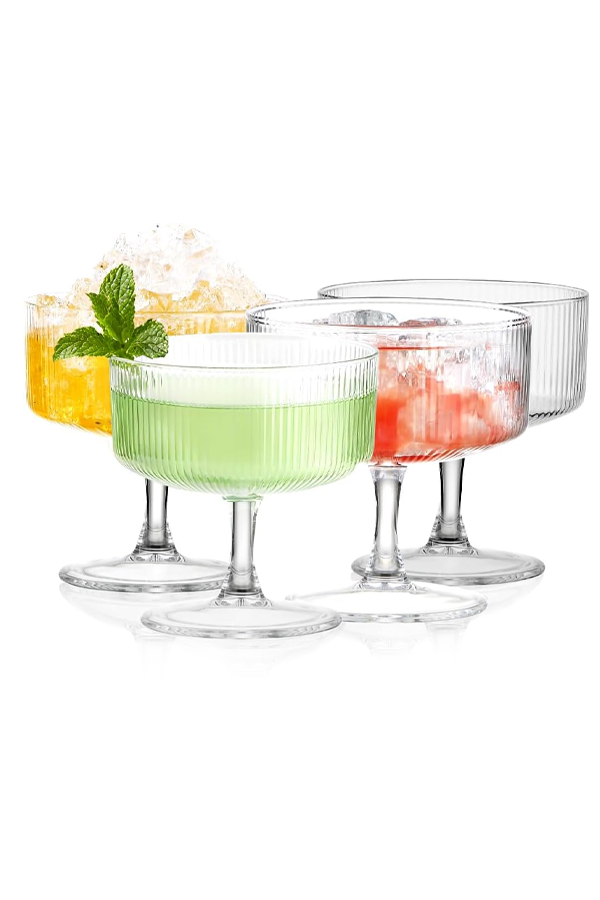 Vintage Ribbed Stemmed Cocktail Glasses (8Pcs Set)