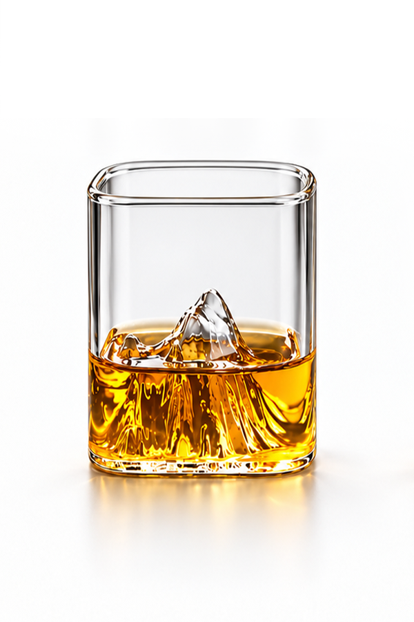 Modern 3D Mountain-Themed Glass Cups, Elegant Tumblers for Whiskey, Coffee & Water, 4pcs