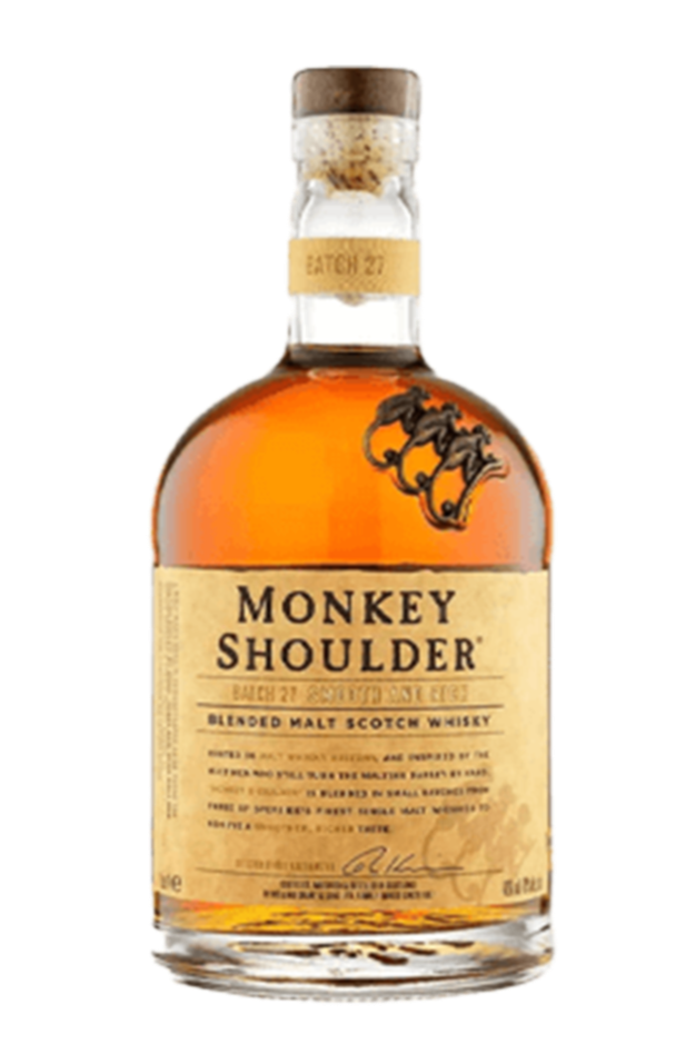 Monkey Shoulder blended malt Scotch whisky 700ml bottle with three monkeys