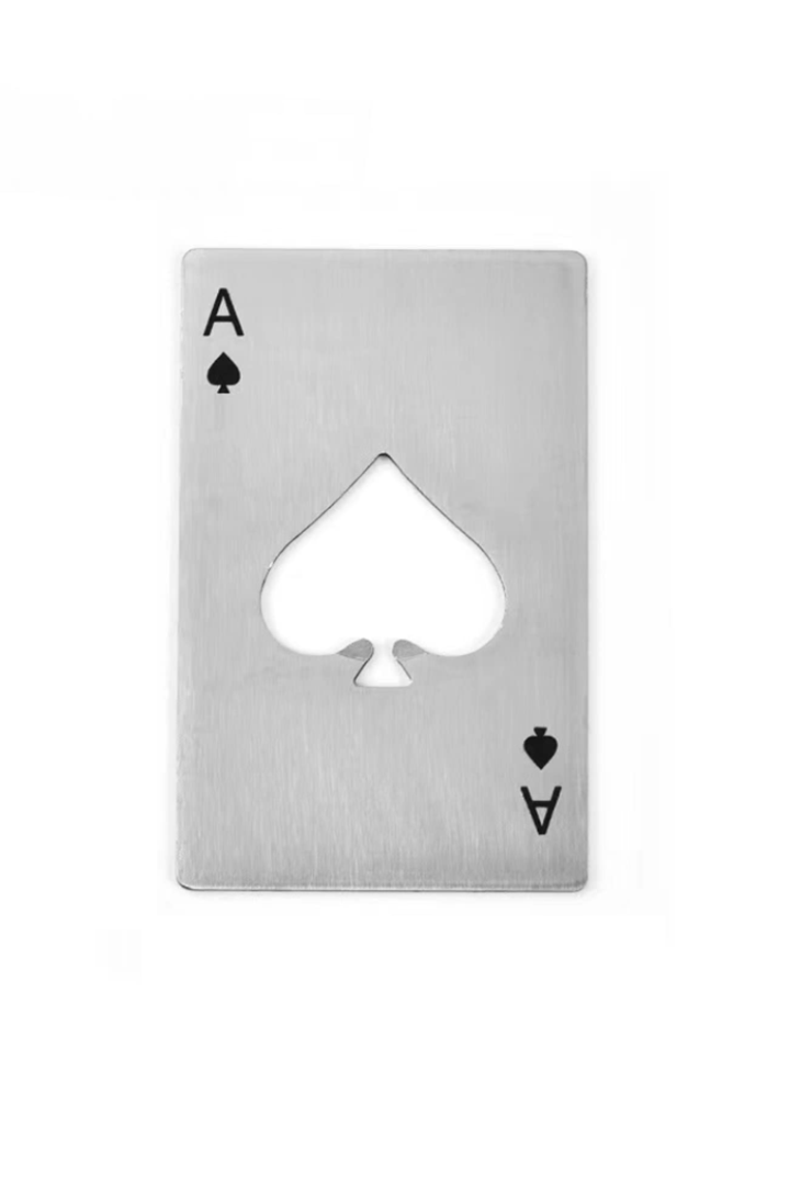 Silver playing card shaped wallet bottle opener