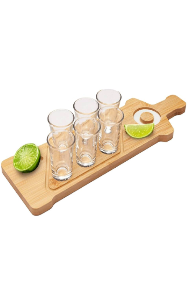 Premium Bamboo Tequila Flight Board With Salt Edges & Glass Holders (1pc)