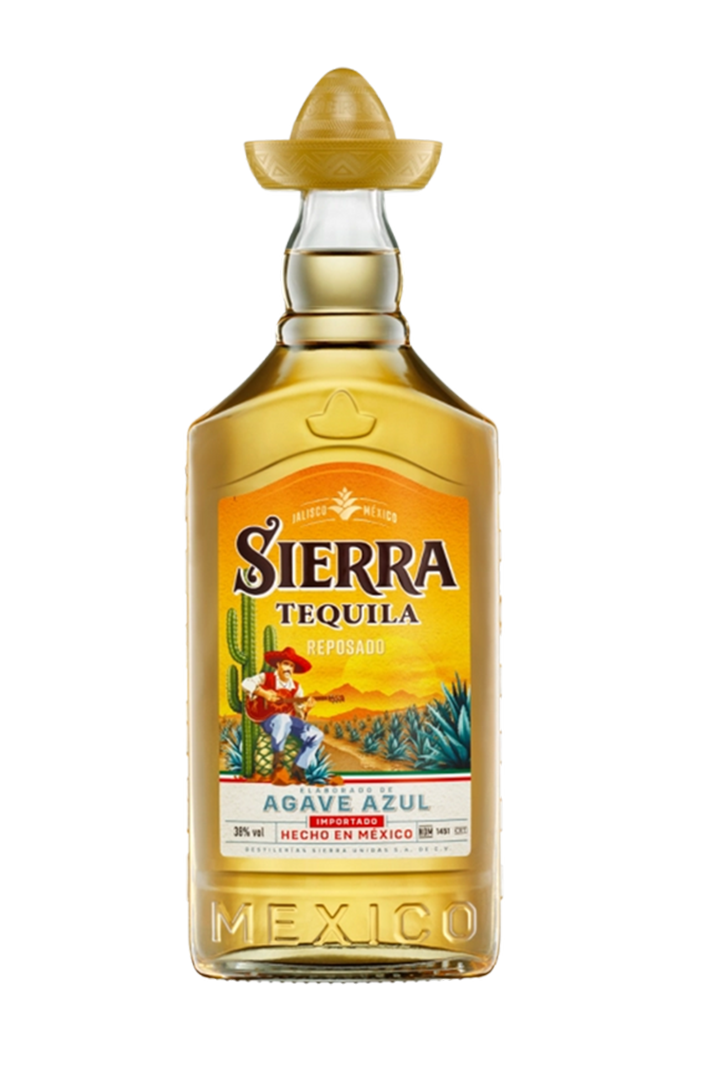 Sierra Reposado Mexican tequila 1 litre bottle with red sombrero cap