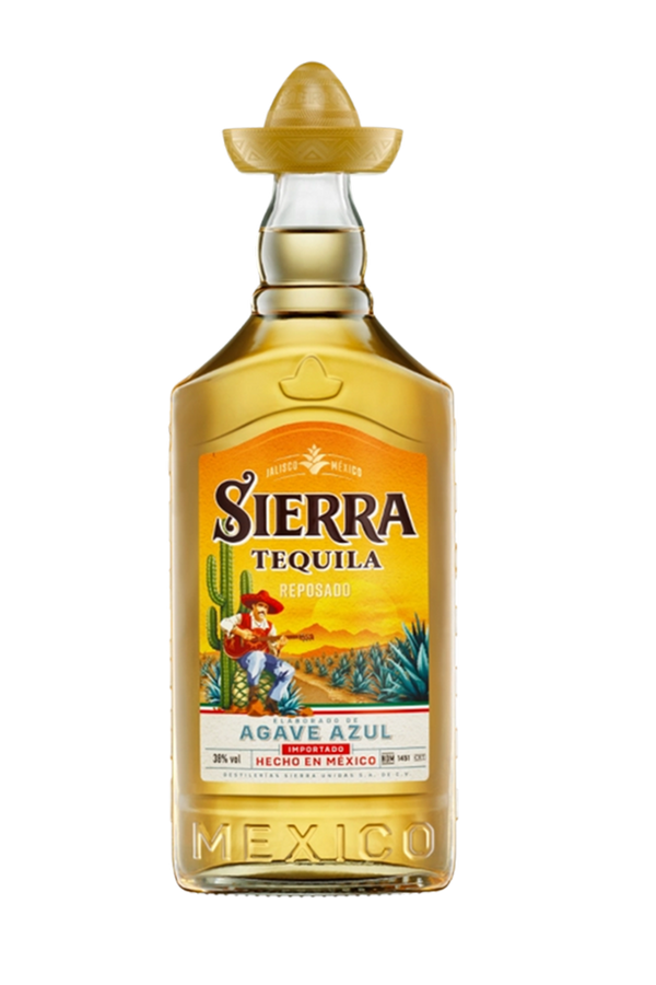 Sierra Reposado Mexican tequila 1 litre bottle with red sombrero cap