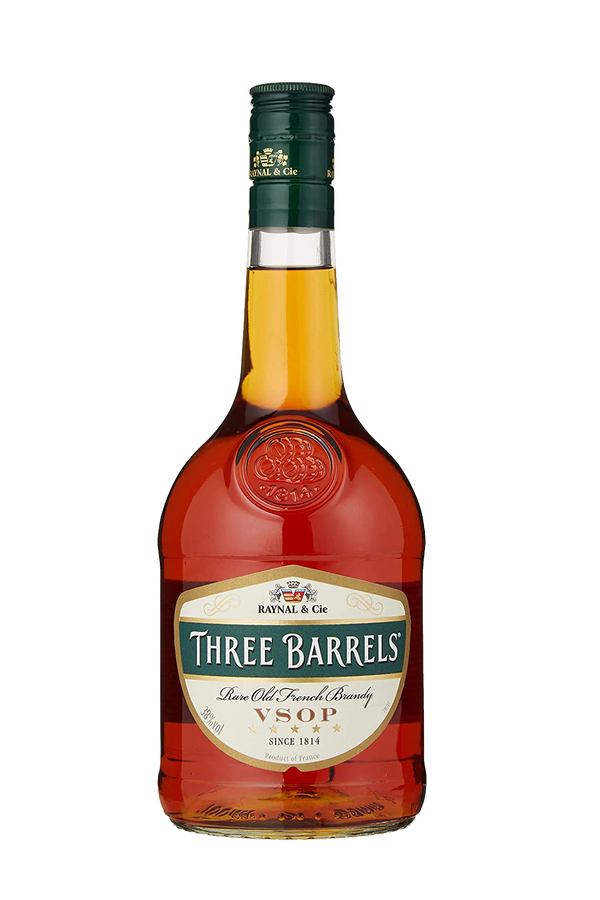 Three Barrels VSOP rare old French brandy 1 litre bottle