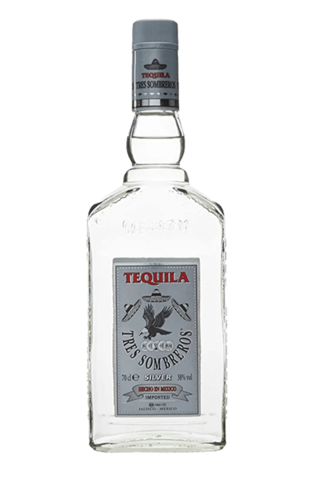 Tres Sombreros silver Mexican tequila 1 litre bottle