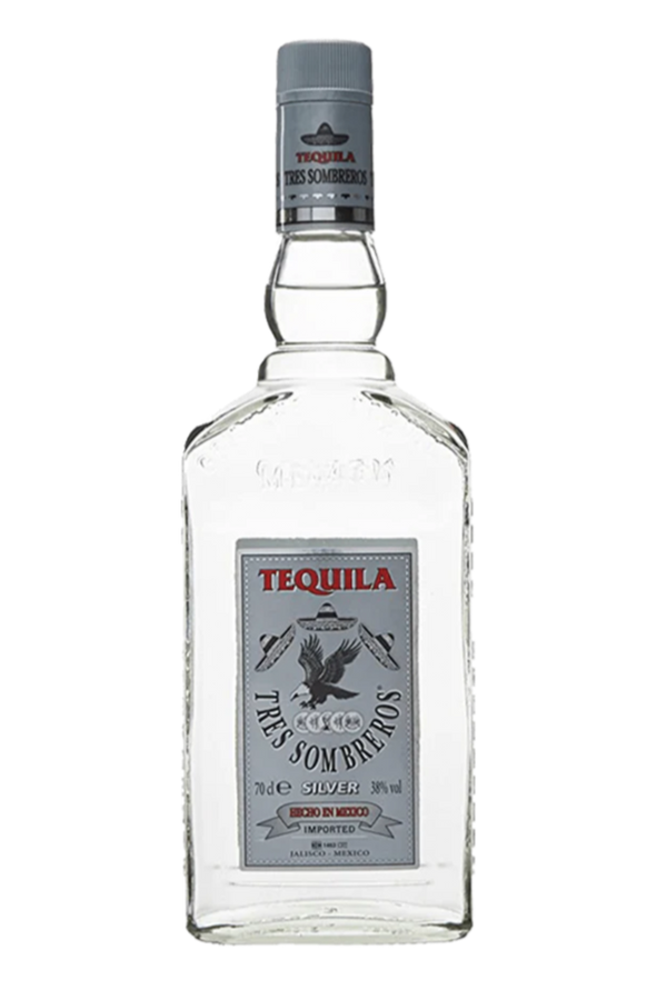Tres Sombreros silver Mexican tequila 1 litre bottle