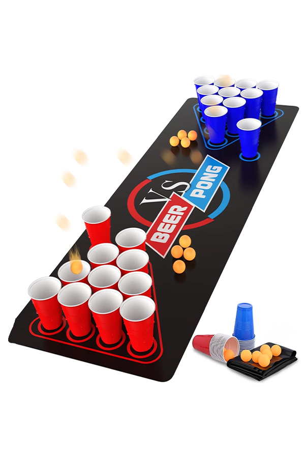 Beer Pong Table Mat With Glasses & Pong